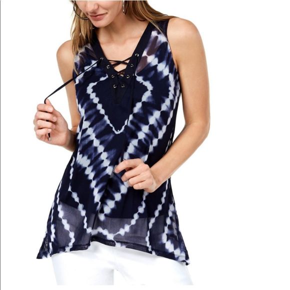 INC International Concepts Tops - INC Lace Up Diamond Tie Dye Tank Top NWT